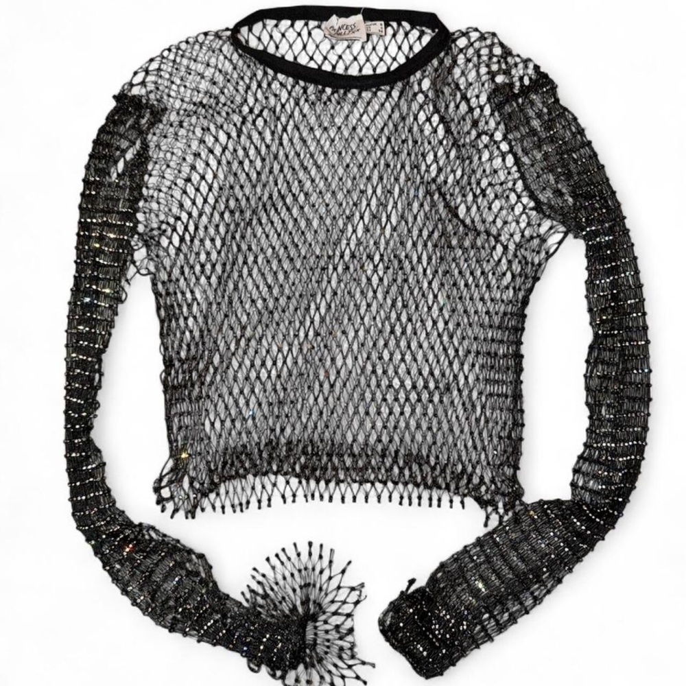 Black Mesh Rhinestone Top